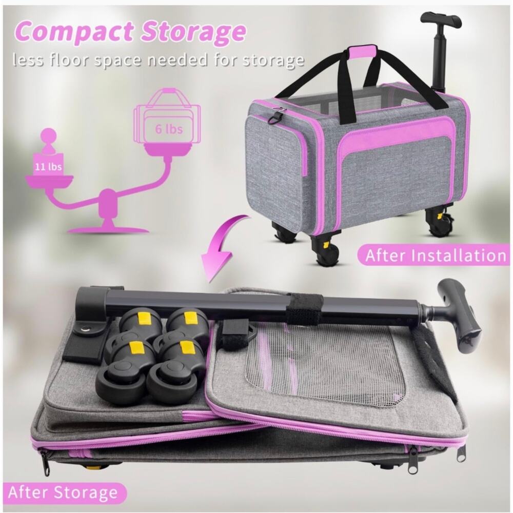 Rolling Pet Carrier with Detachable Wheels and Pull Bar - Picture 2 of 4